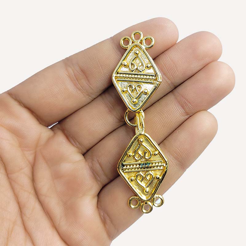 Elegant Multi Strand Clasp With 3 Holes Handcrafted In India With 18K Gold Overlay Over Copper For Necklaces And Bracelets