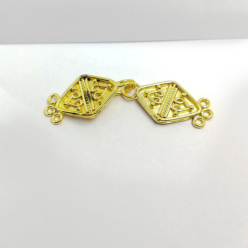 Elegant Multi Strand Clasp With 3 Holes Handcrafted In India With 18K Gold Overlay Over Copper For Necklaces And Bracelets