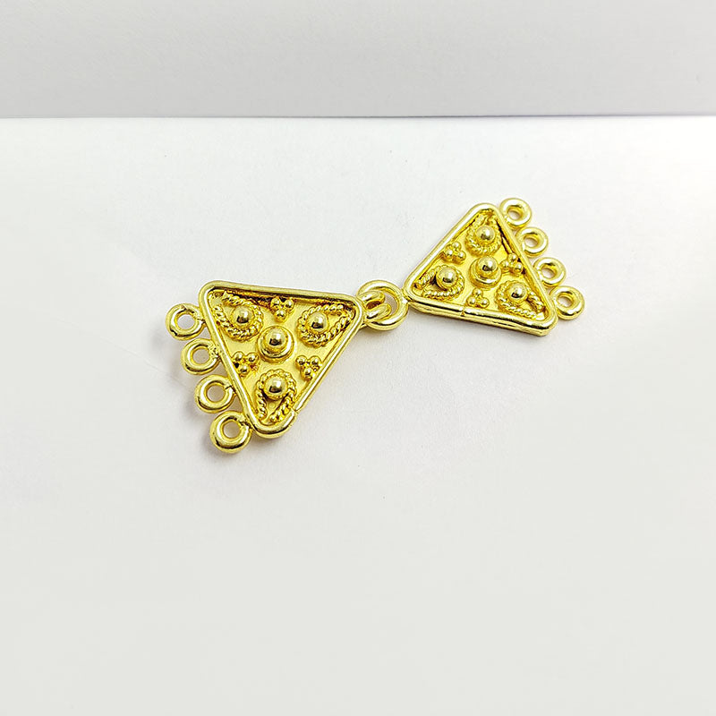 Elegant Triangle Shape Multi Strand Clasp With 4 Holes Handcrafted In India With 18K Gold Overlay Over Copper For Necklaces And Bracelets