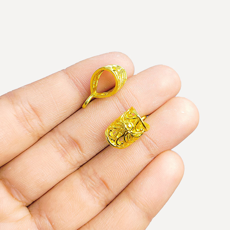 Elegant cone-style ornamental jewelry cap in 18K Gold Overlay Over Copper, handcrafted in India.