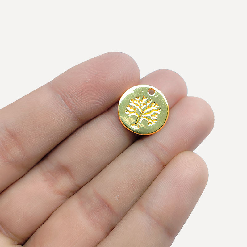 Round Tree of Life charm in 18K Gold Overlay Over Copper, handcrafted in India.