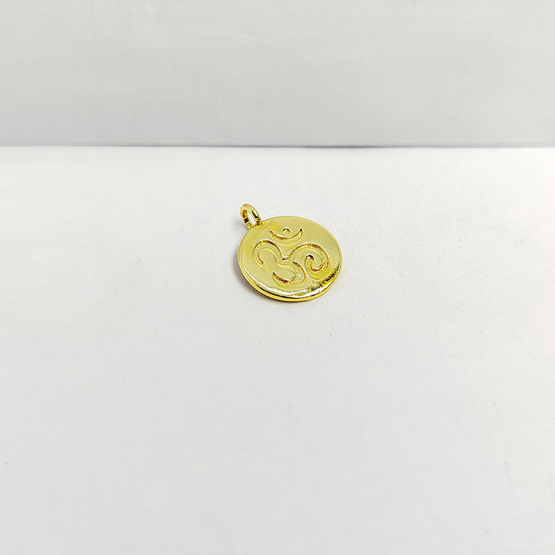 OM symbol round charm in 18K Gold Overlay Over Copper, handcrafted in India.