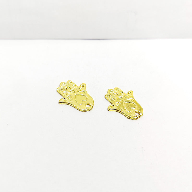 Hamsa Hand charm in 18K Gold Overlay Over Copper, handcrafted in India.