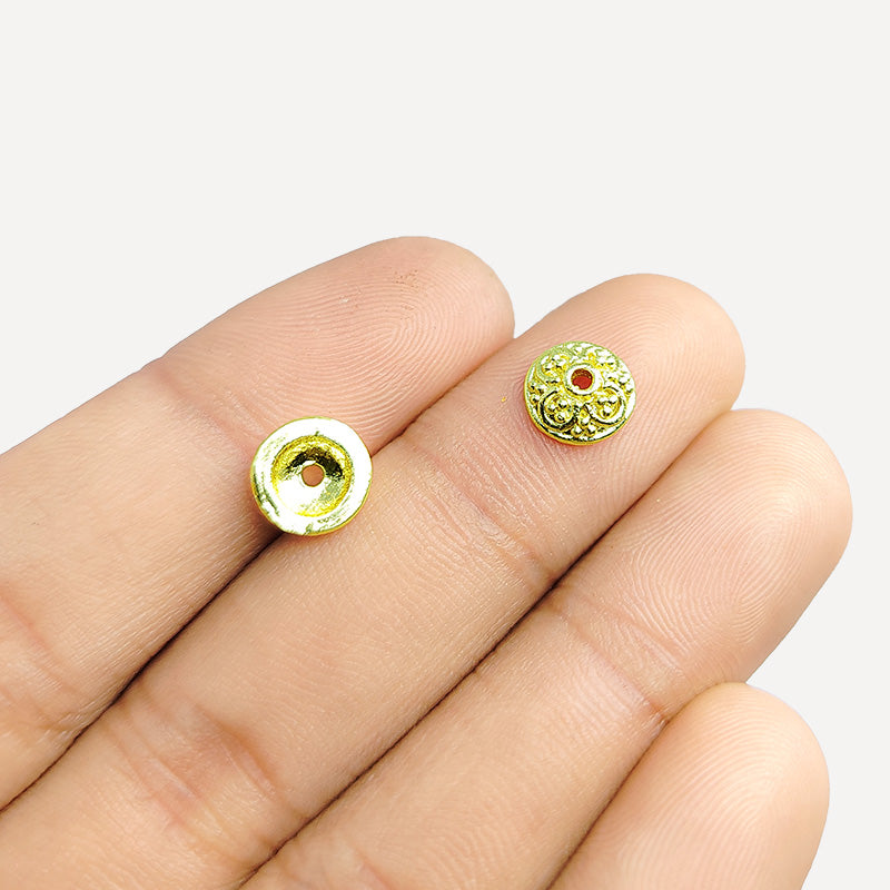 Handcrafted floral bead cap in 18K Gold Overlay over copper made in India for elegant jewelry designs