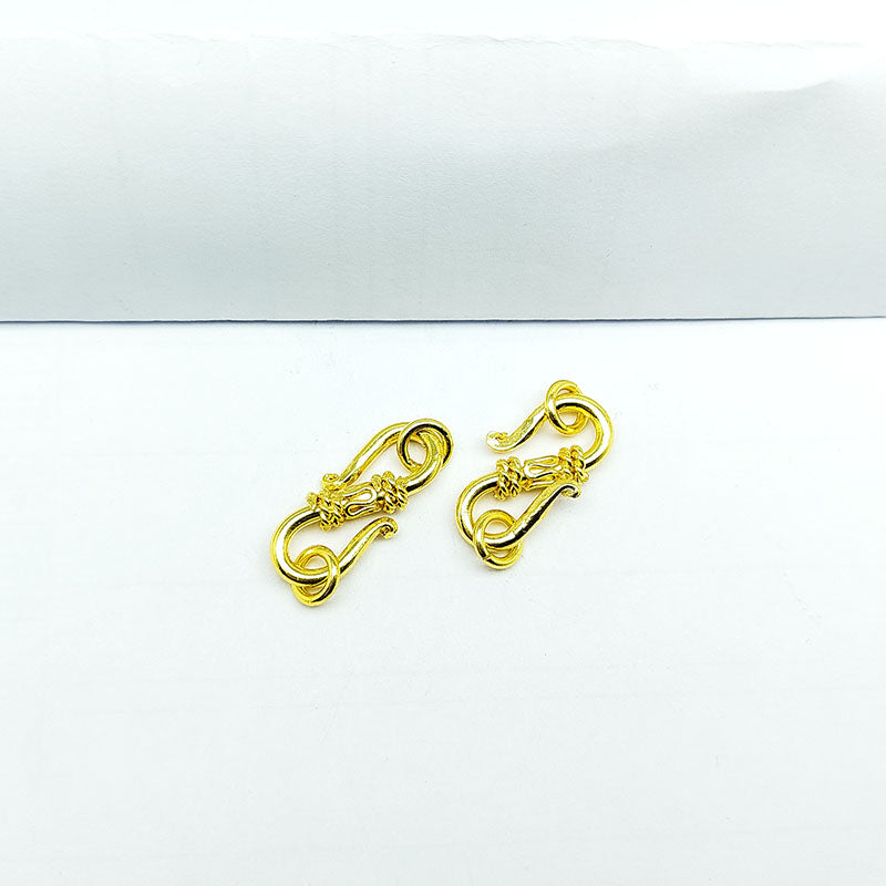 Decorative S hook clasp with rings, 18K Gold Overlay Over Copper, handcrafted in India for necklaces and bracelets.