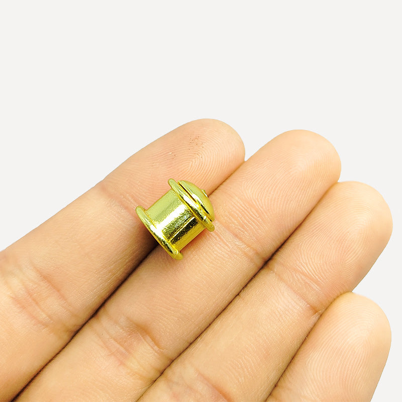 Smooth cylindrical bead end cap with 18K Gold Overlay Over Copper, handcrafted in India for elegant jewelry designs.