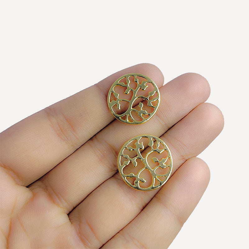 Round cutwork ornamental connector, 18K Gold Overlay Over Copper, handcrafted in India for elegant jewelry designs.