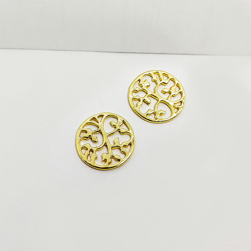 Round cutwork ornamental connector, 18K Gold Overlay Over Copper, handcrafted in India for elegant jewelry designs.