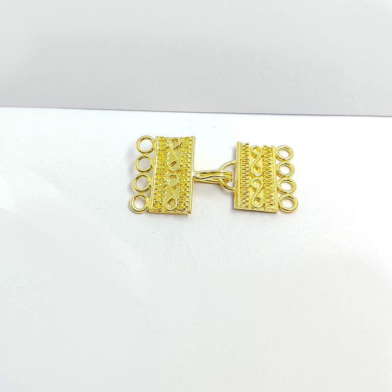 18K Gold Overlay Over Copper handcrafted multi strand clasp with 4 holes from India for jewelry making