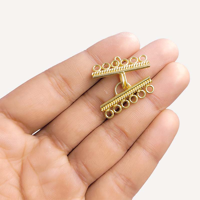 18K Gold Overlay Over Copper handcrafted multi strand clasp with 6 holes from India for jewelry making