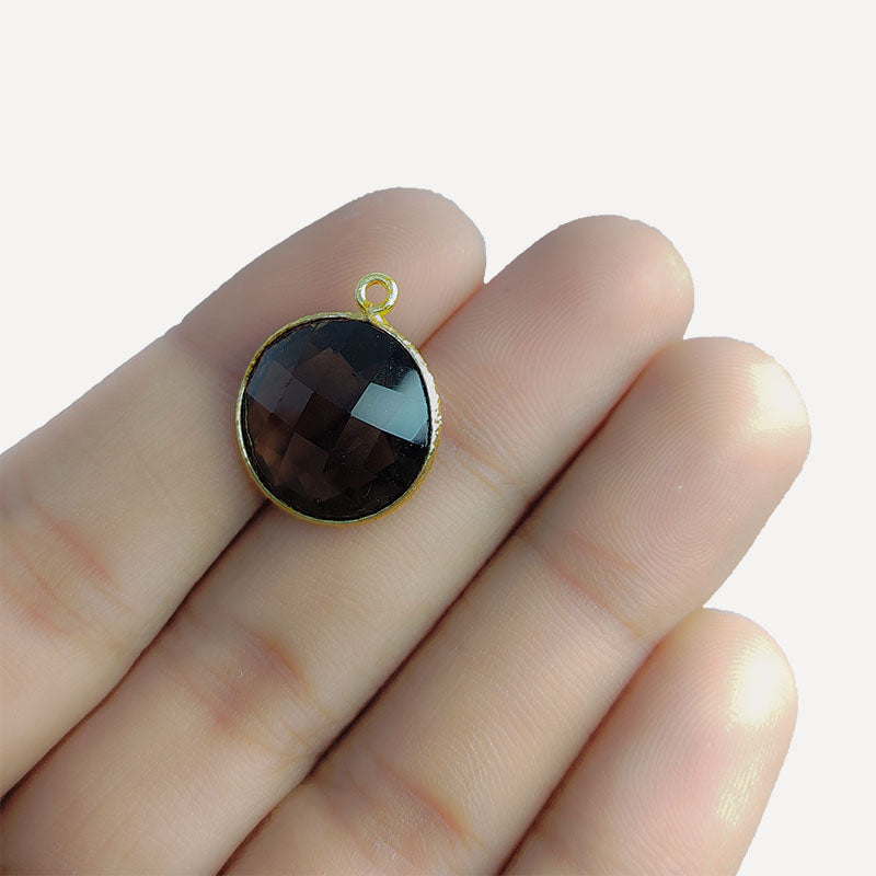 18K Gold Overlay Over Copper handcrafted round Smoky Quartz connector from India for jewelry making