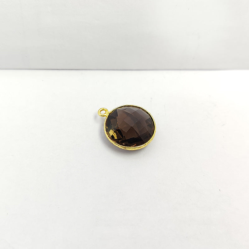 18K Gold Overlay Over Copper handcrafted round Smoky Quartz connector from India for jewelry making
