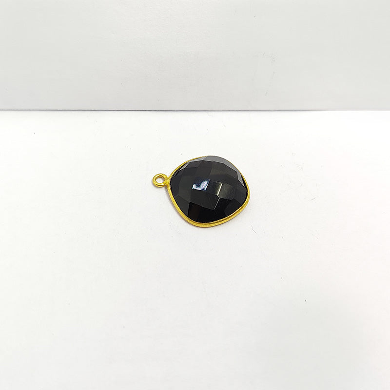 18K Gold Overlay Over Copper handcrafted cushion shape Black Onyx Quartz connector from India for jewelry making