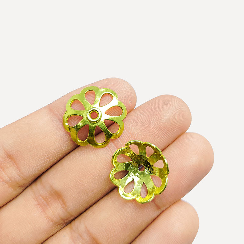 Handcrafted 18K Gold Overlay floral bead caps over copper from India for DIY jewelry designs