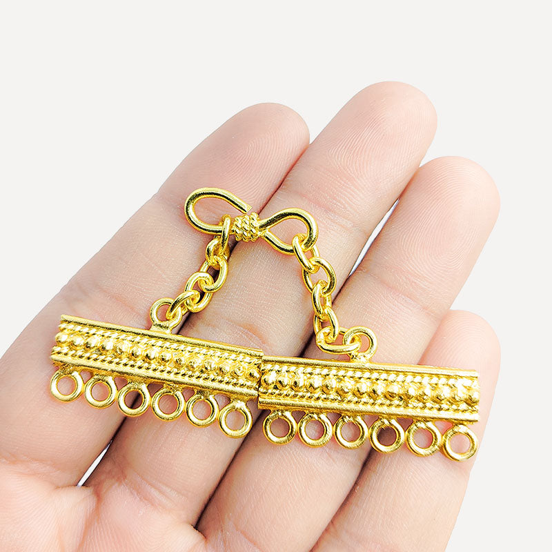Handcrafted 18K Gold Overlay Over Copper multi strand clasp with 6 holes from India for DIY jewelry