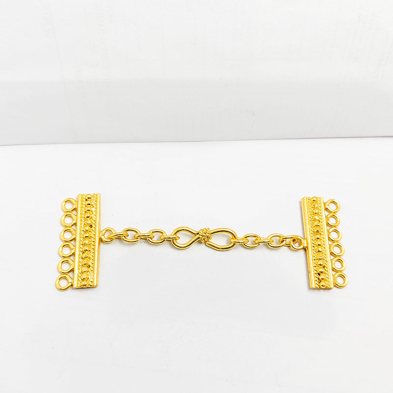Handcrafted 18K Gold Overlay Over Copper multi strand clasp with 6 holes from India for DIY jewelry