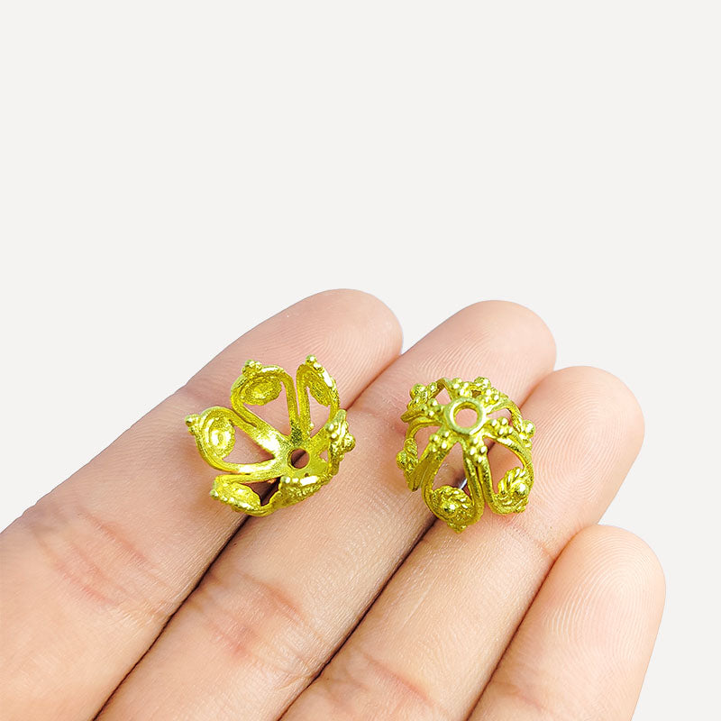 Handcrafted 18K Gold Overlay Over Copper filigree dome bead caps from India for DIY jewelry designs