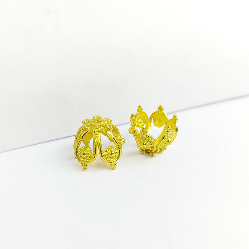 Handcrafted 18K Gold Overlay Over Copper filigree dome bead caps from India for DIY jewelry designs