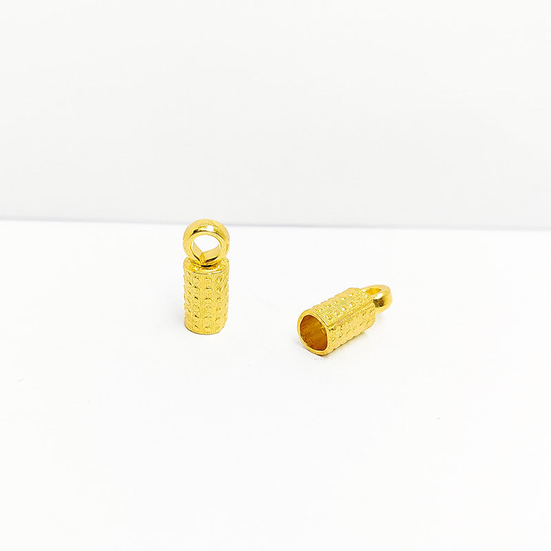 Handcrafted 18K Gold Overlay Over Copper textured cylindrical end caps with loop from India for DIY jewelry designs