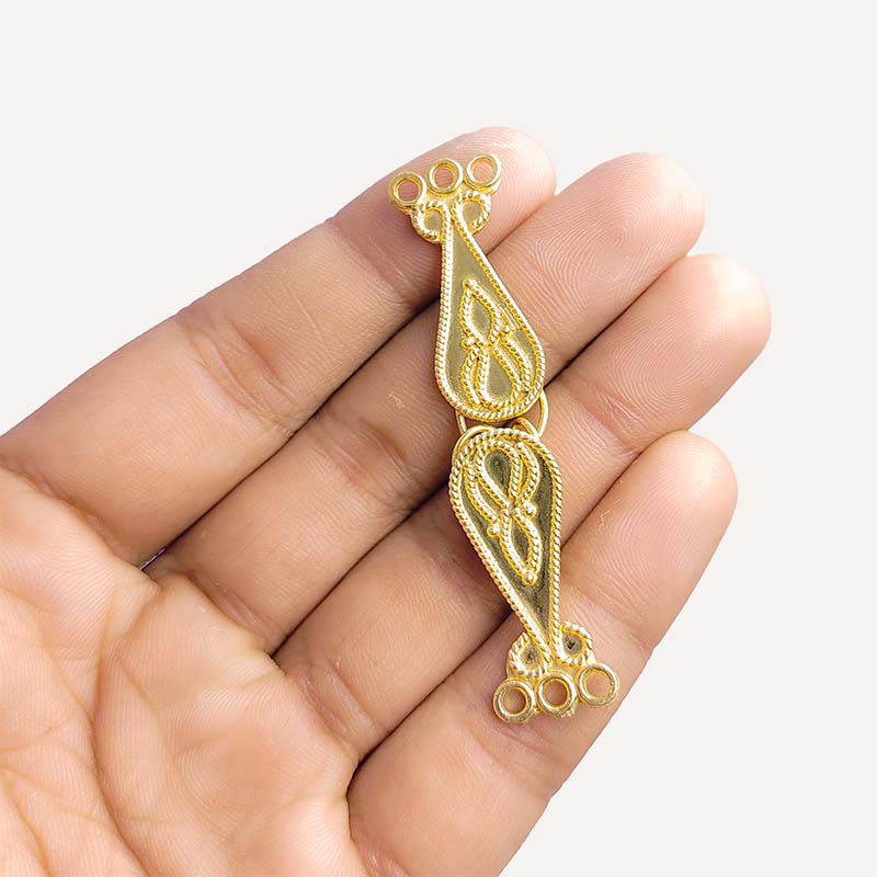 Handcrafted 18K Gold Overlay Over Copper multi strand decorative connector with 3 holes from India for DIY jewelry designs