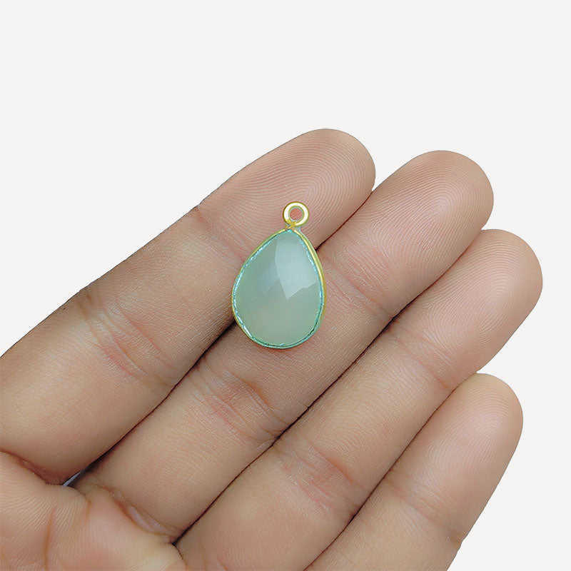 Handcrafted 18K Gold Overlay Over Copper teardrop bezel pendant with Aqua Chalcedony Quartz from India for DIY jewelry designs