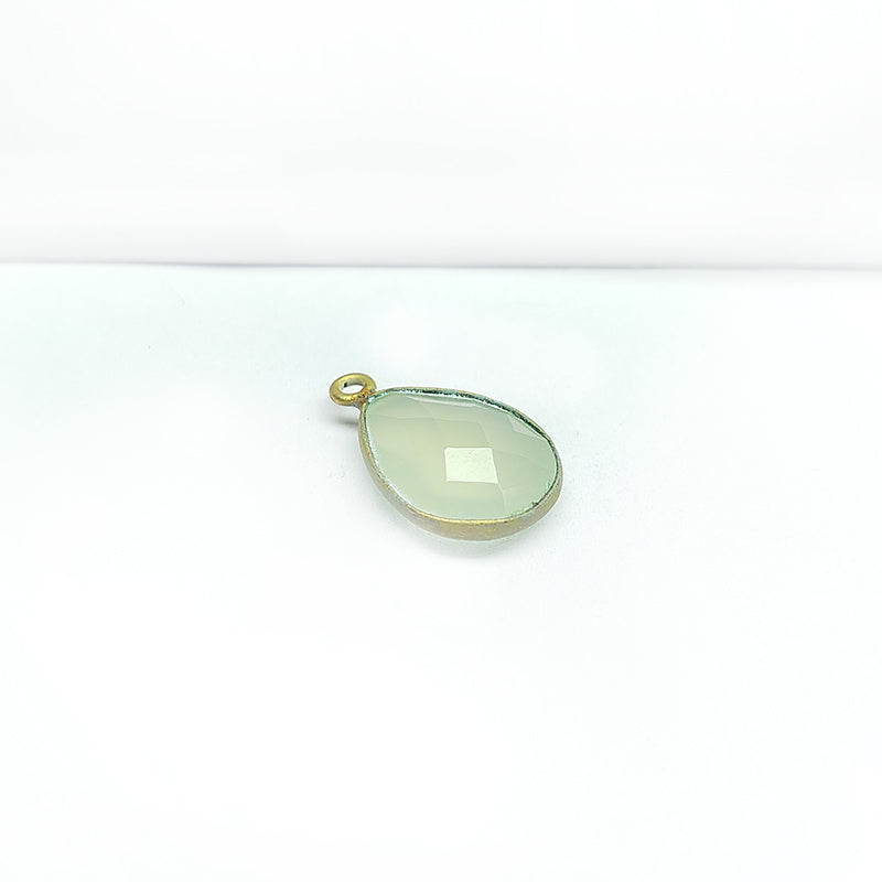 Handcrafted 18K Gold Overlay Over Copper teardrop bezel pendant with Aqua Chalcedony Quartz from India for DIY jewelry designs