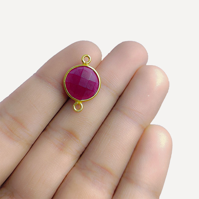Handcrafted 18K Gold Overlay Over Copper round faceted Red Chalcedony Quartz connector from India for DIY jewelry designs