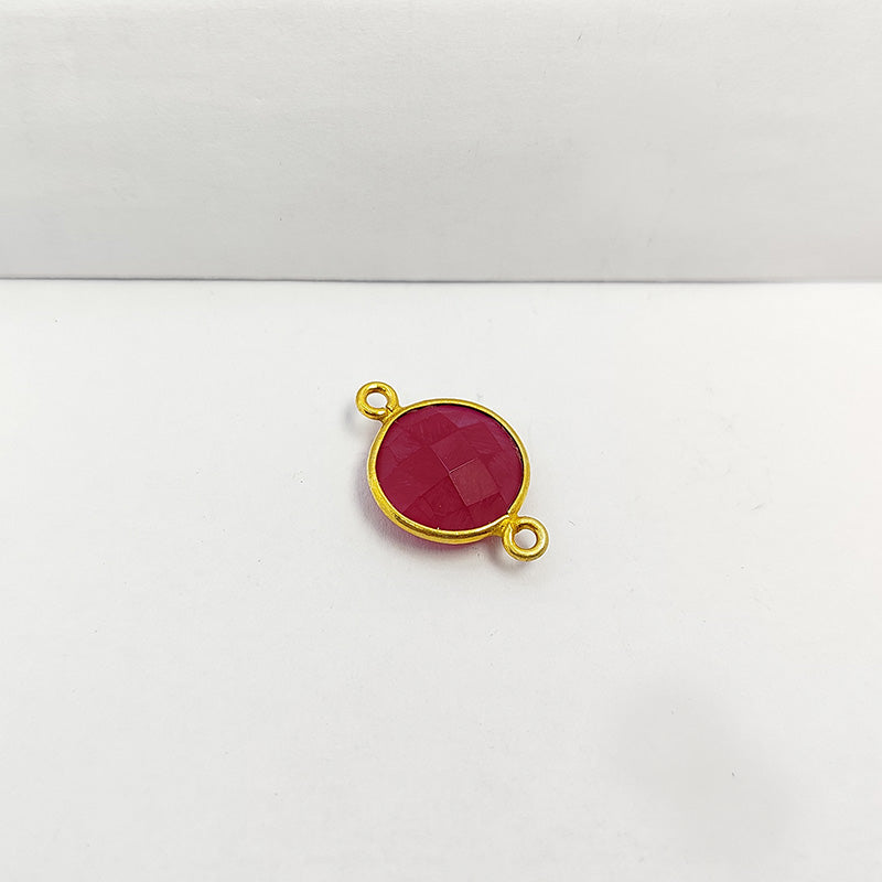 Handcrafted 18K Gold Overlay Over Copper round faceted Red Chalcedony Quartz connector from India for DIY jewelry designs