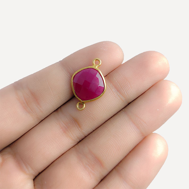Handcrafted 18K Gold Overlay Over Copper faceted cushion Red Chalcedony Quartz connector from India for DIY jewelry designs