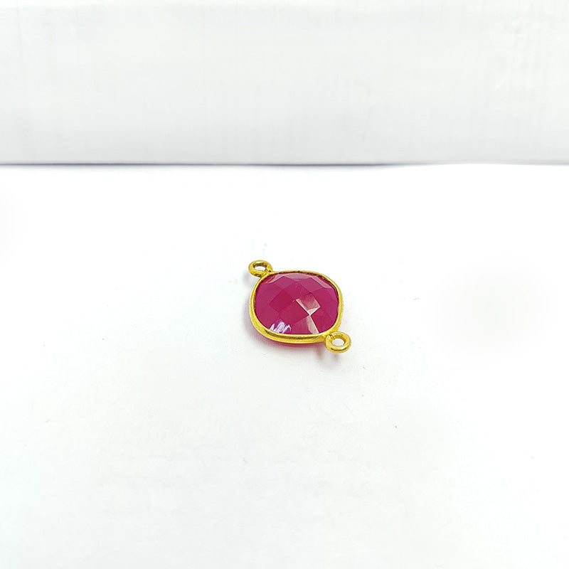 Handcrafted 18K Gold Overlay Over Copper faceted cushion Red Chalcedony Quartz connector from India for DIY jewelry designs