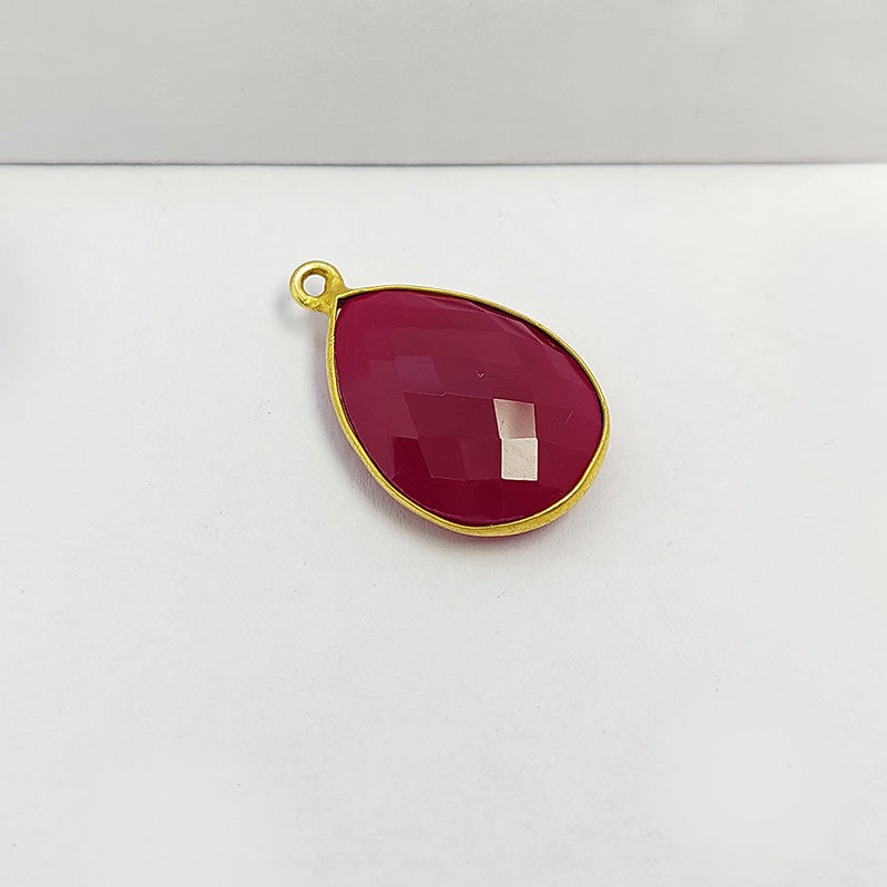 Handcrafted 18K Gold Overlay Over Copper faceted teardrop Red Chalcedony Quartz charm from India for DIY jewelry designs