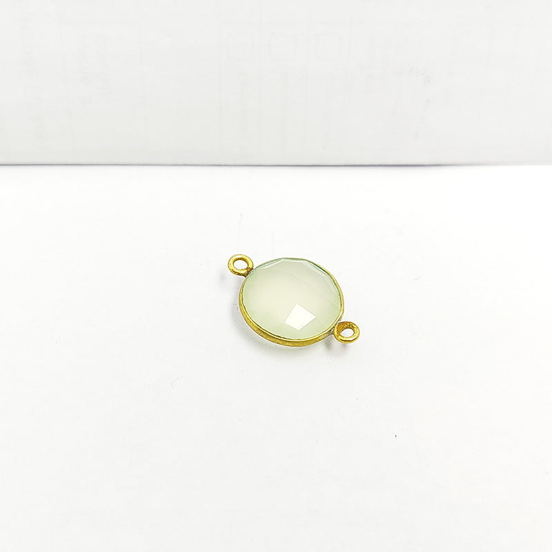 Handcrafted 18K Gold Overlay Over Copper faceted round Aqua Chalcedony Quartz connector from India for DIY jewelry designs