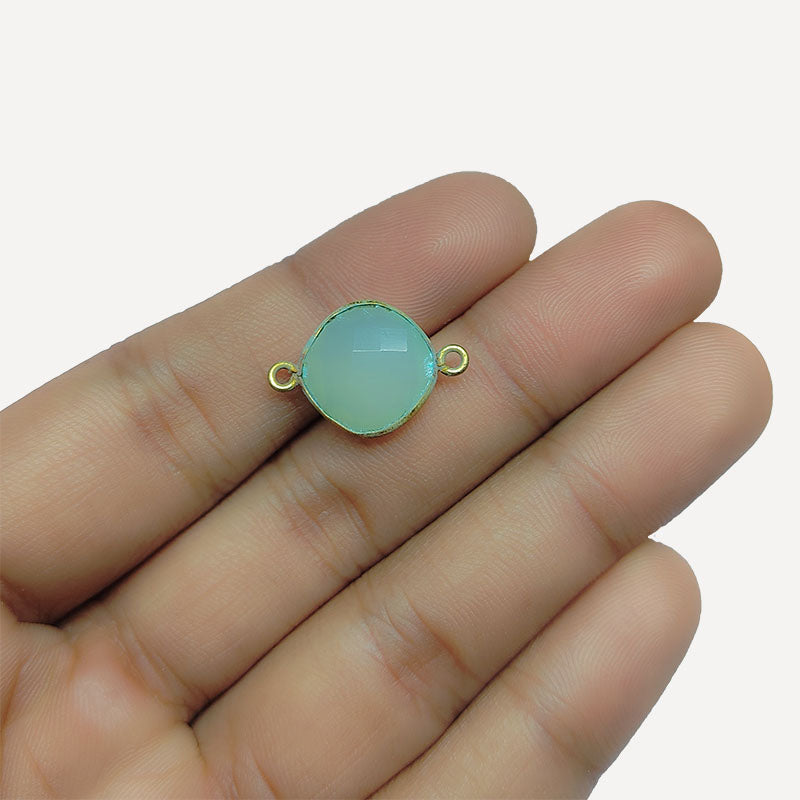 Handcrafted 18K Gold Overlay Over Copper faceted cushion Aqua Chalcedony Quartz connector from India for DIY jewelry designs