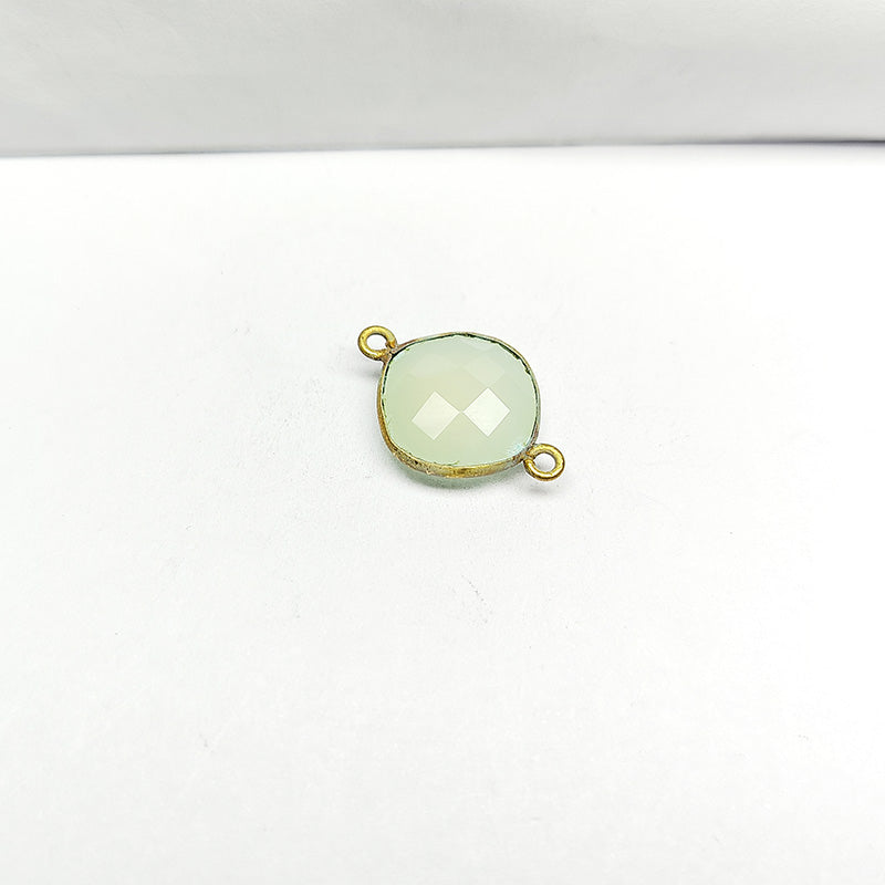 Handcrafted 18K Gold Overlay Over Copper faceted cushion Aqua Chalcedony Quartz connector from India for DIY jewelry designs