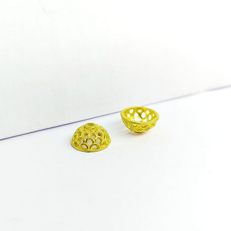 Luxury hollow disc bead with perforated dome design and 18K Gold Overlay Over Copper, handcrafted in India