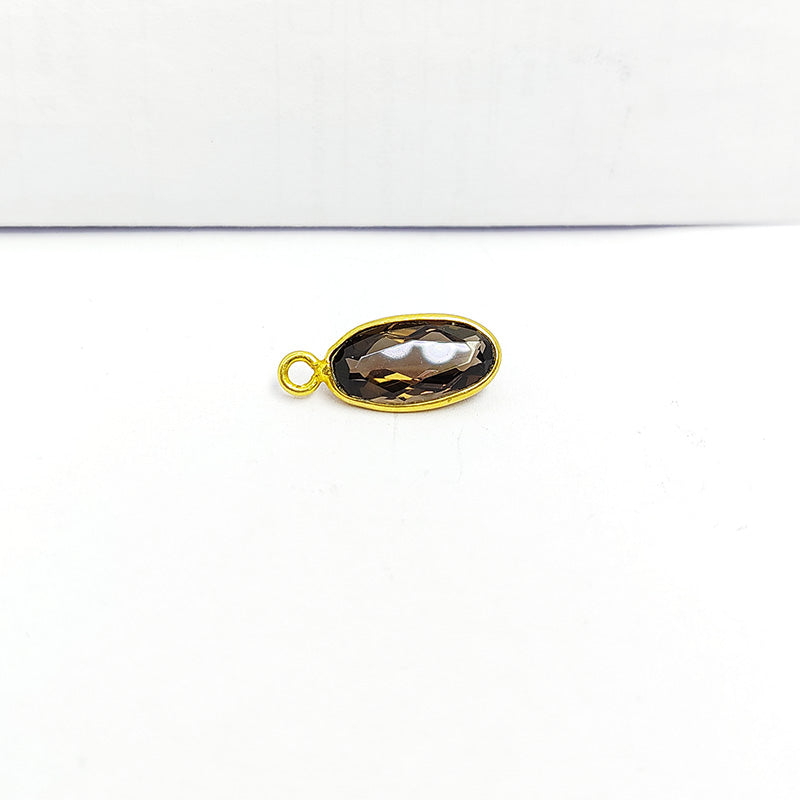 Luxury oval Smokey Quartz connector in 18K Gold Overlay Over Copper, handcrafted jewelry component from India