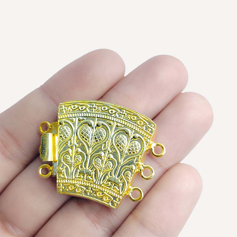 Luxury multi strand clasp with 3 holes in 18K Gold Overlay Over Copper, handcrafted jewelry finding from India