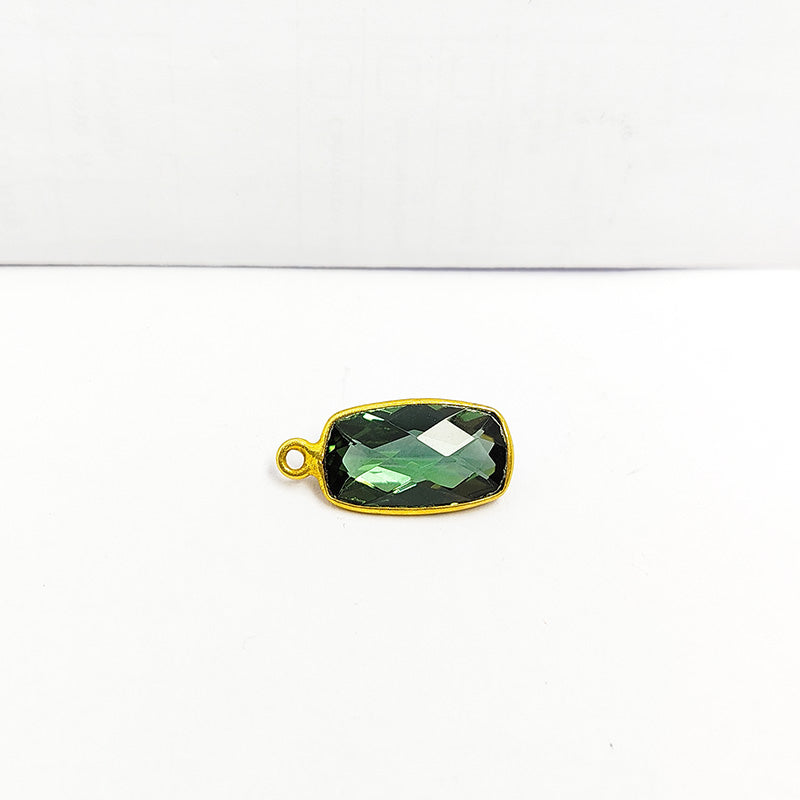 Luxury Green Quartz connector in 18K Gold Overlay Over Copper, handcrafted jewelry component from India