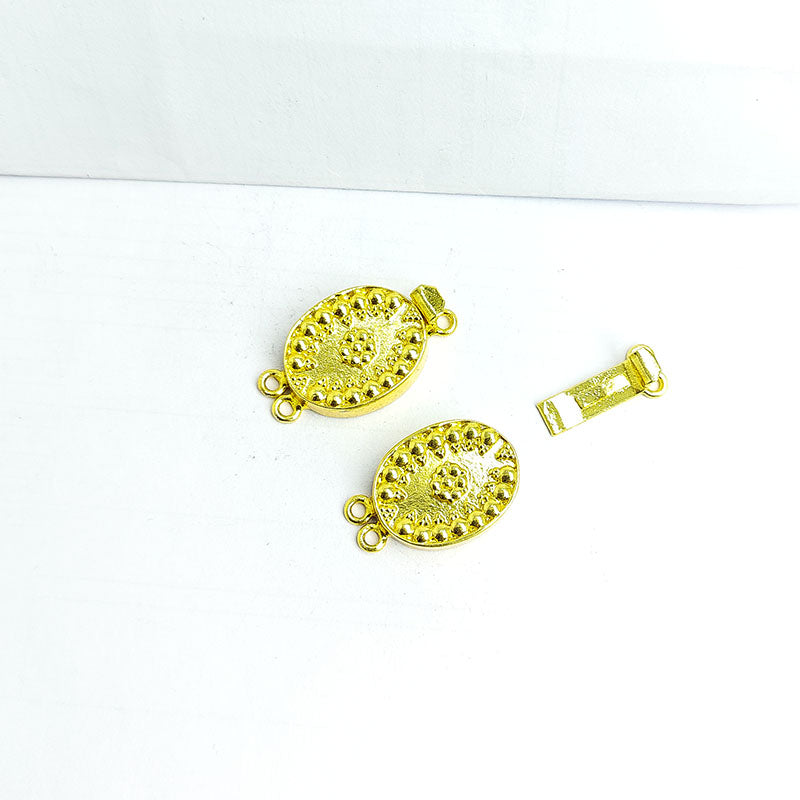 Luxury oval multi strand clasp with 2 holes in 18K Gold Overlay Over Copper, handcrafted jewelry finding from India
