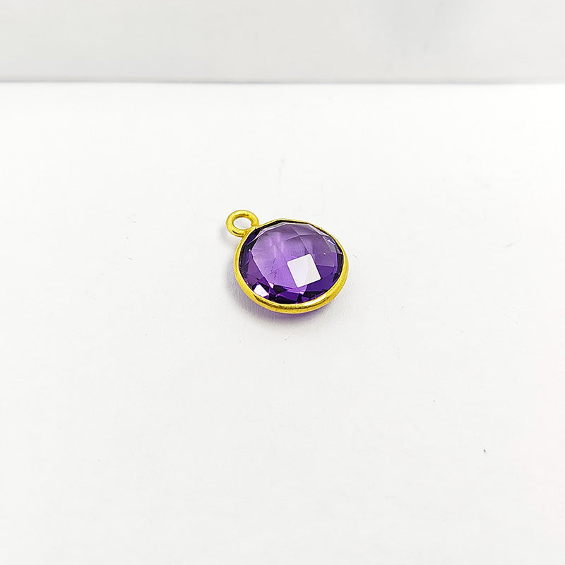 Luxury round Amethyst connector in 18K Gold Overlay Over Copper, handcrafted jewelry component from India