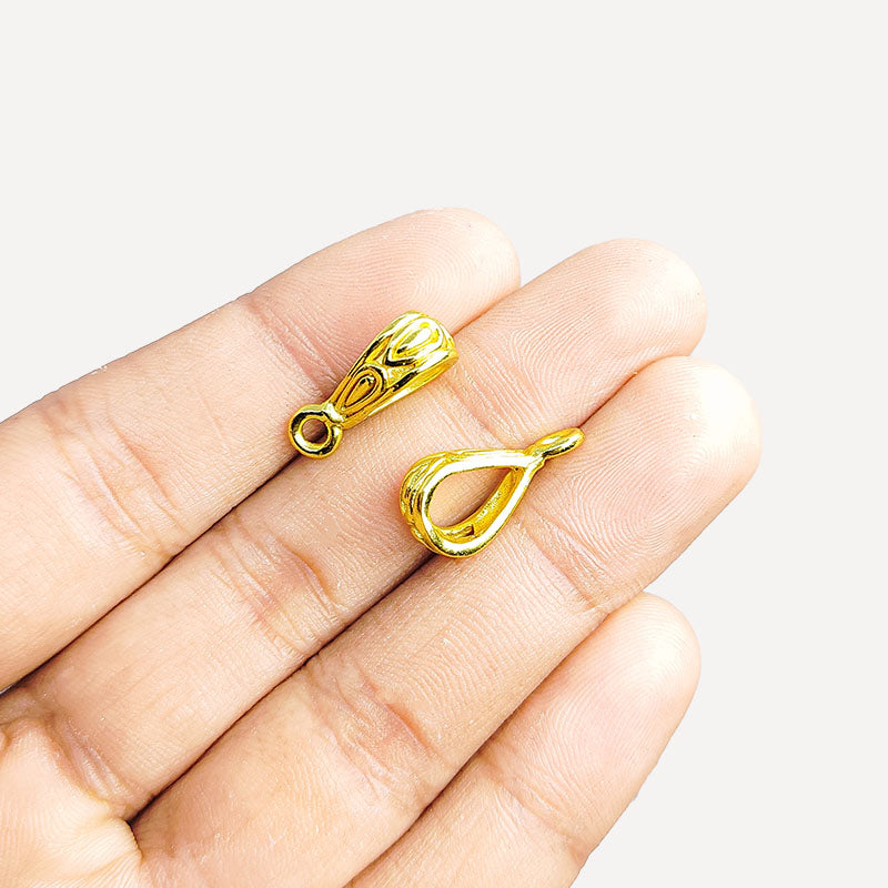 Luxury decorative pendant bail with single loop in 18K Gold Overlay Over Copper, handcrafted jewelry finding from India