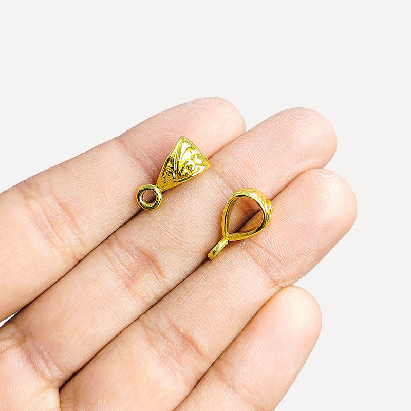 Luxury slim ornate pendant bail in 18K Gold Overlay Over Copper, handcrafted jewelry finding from India