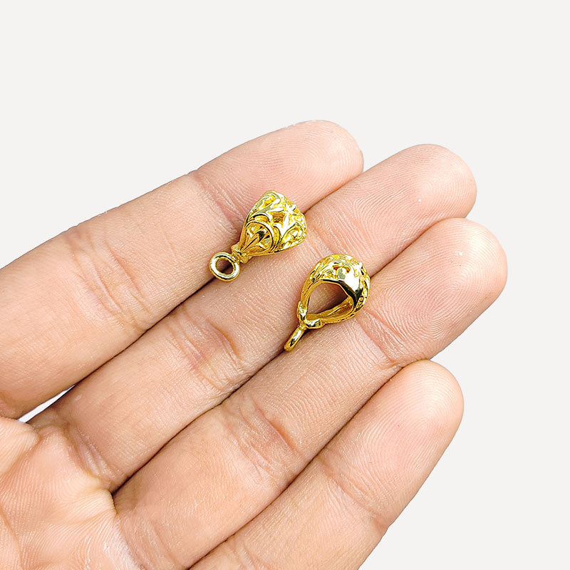 Luxury ornate bell shape pendant bail in 18K Gold Overlay Over Copper, handcrafted jewelry finding from India