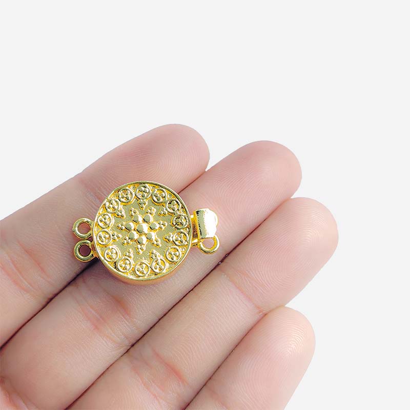 Luxury round multi strand clasp with 2 holes in 18K Gold Overlay Over Copper, handcrafted jewelry finding from India