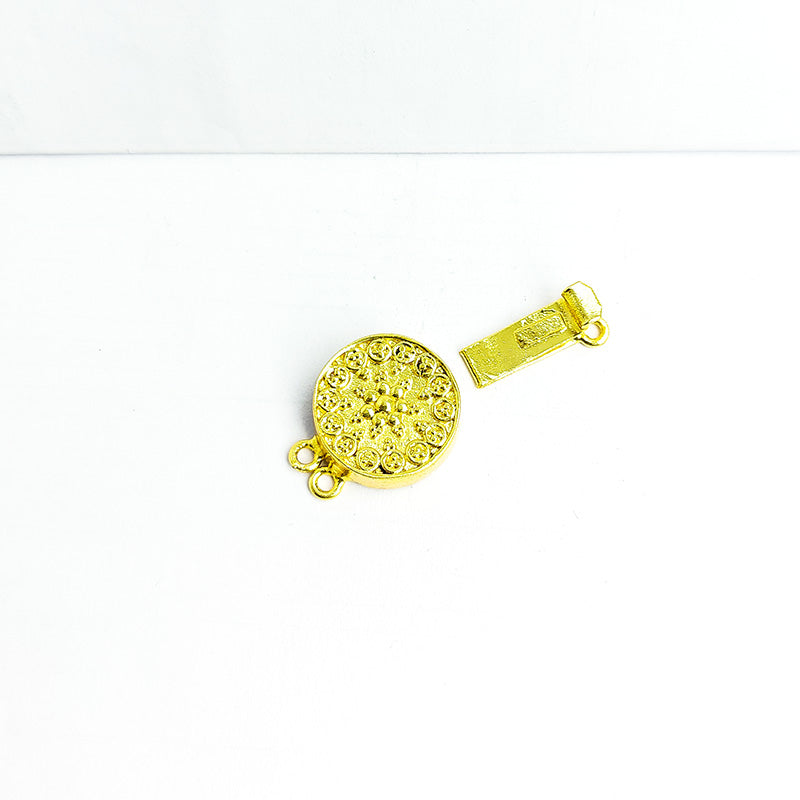 Luxury round multi strand clasp with 2 holes in 18K Gold Overlay Over Copper, handcrafted jewelry finding from India