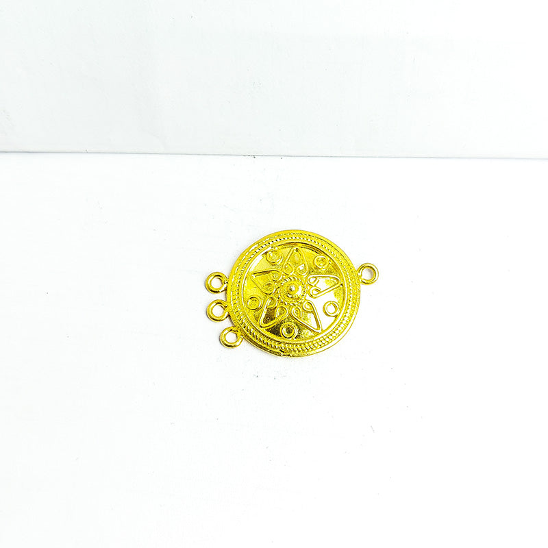 Traditional round floral jewelry connectors with 3 holes made in 18K Gold Overlay Over Copper handcrafted in India