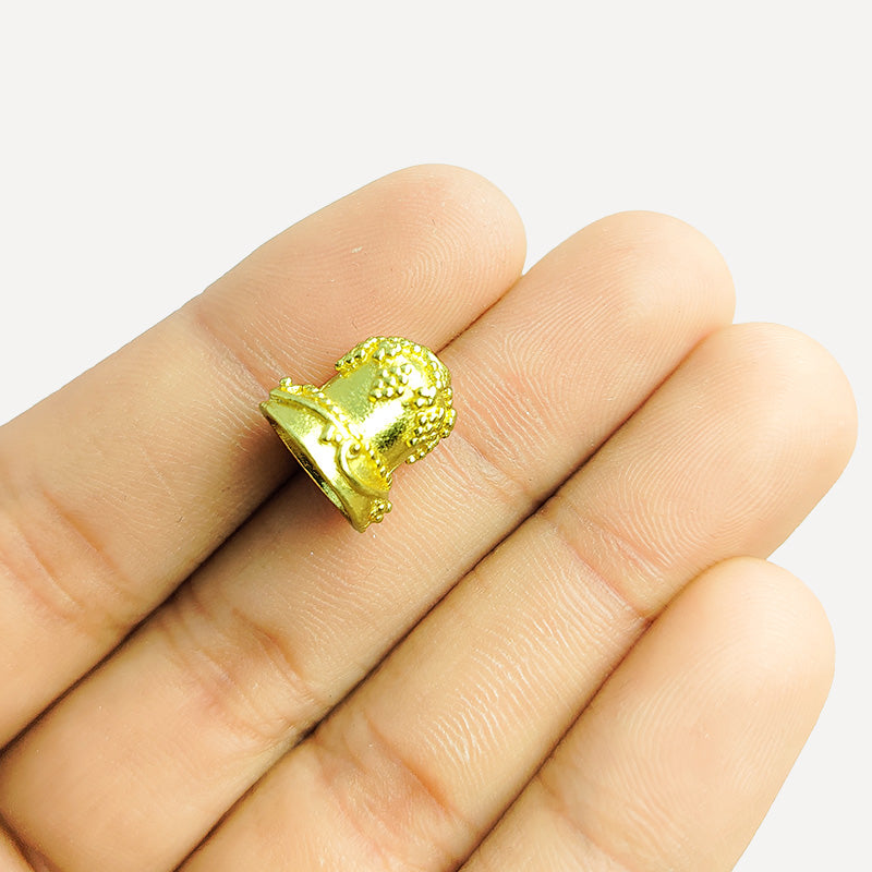Traditional textured dome end cap with center hole made in 18K Gold Overlay Over Copper handcrafted in India