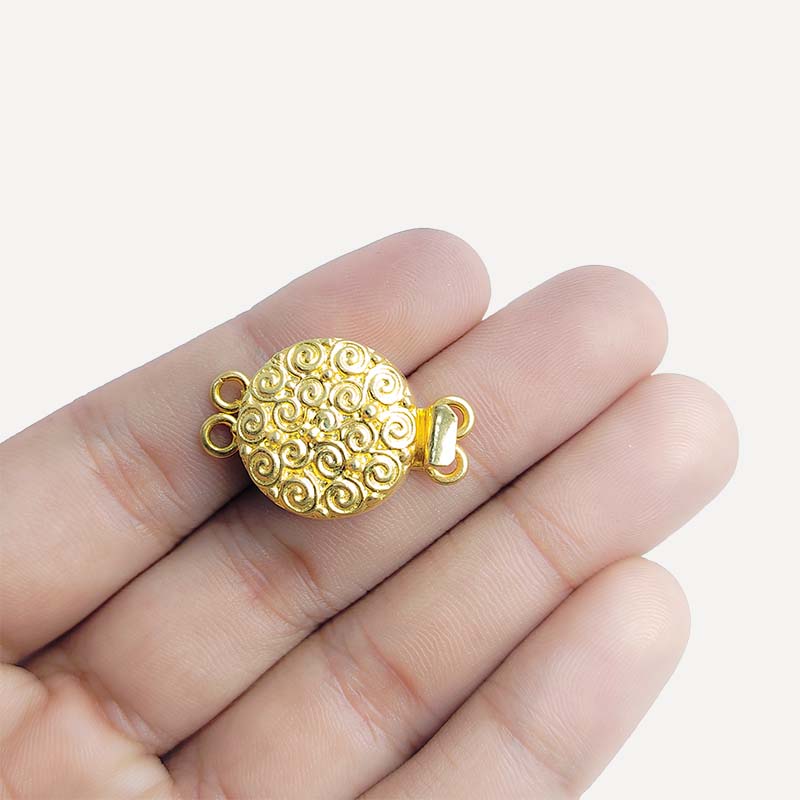 Elegant round swirl multi strand magnetic clasp with 2 hole, 18K Gold Overlay Over Copper, handcrafted in India.