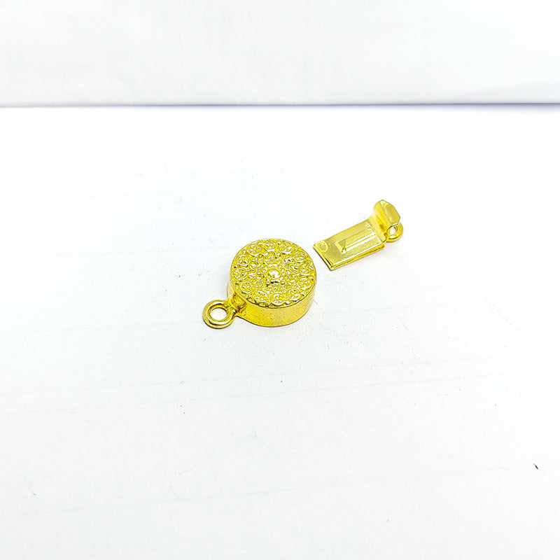 Elegant round studded magnetic clasp with 1 hole, 18K Gold Overlay Over Copper, handcrafted in India.