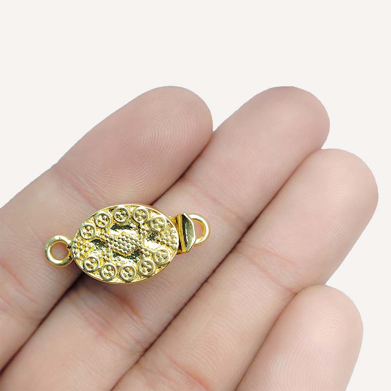 Elegant oval stud border magnetic clasp with 1 hole, 18K Gold Overlay Over Copper, handcrafted in India.